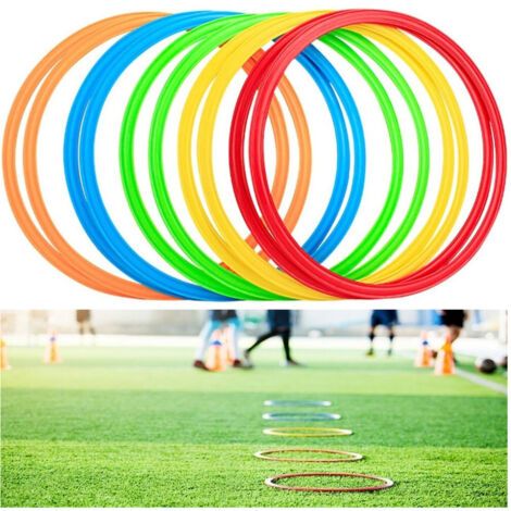 Trade Shop - SET MIT 12 BUNTEN FLACHEN LÖCHERN FÜR FITNESS-KOORDINATIONSÜBUNGEN 40CM -