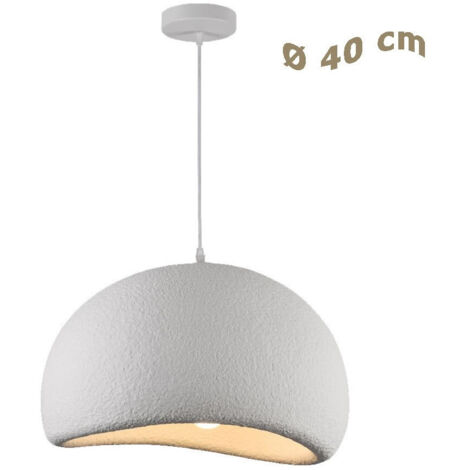 Trade Shop - LAMPADARIO A SOSPENSIONE SOFFITTO EFFETTO PIETRA BIANCO Ø40/50/60CM ATTACCO E27 IP20 B16-B - -40 cm - (1/5)