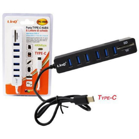Trade Shop - HUB PORTA TYPE-C 6 PORTE USB2.0 MIT INTEGRATED SD TF TPC-H909 - (1/2)