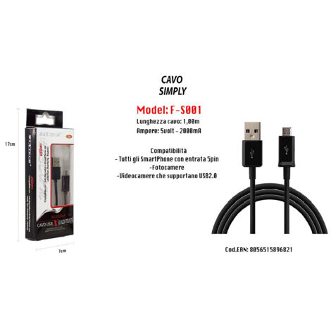 Trade Shop - USB-KABEL SIMPLY SMARTPHONE SAMSUNG 5VOLT - 2000MA 1,00MT 5PIN MAXTECH F-S001 - (1/2)