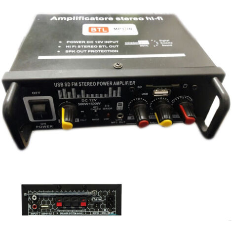 Trade Shop - AUDIOVERSTÄRKER 12V 220V USB SD MP3 FM RADIO HAUS AUTO 2 ODER 4 KANÄLE 1000W BTL - (1/2)