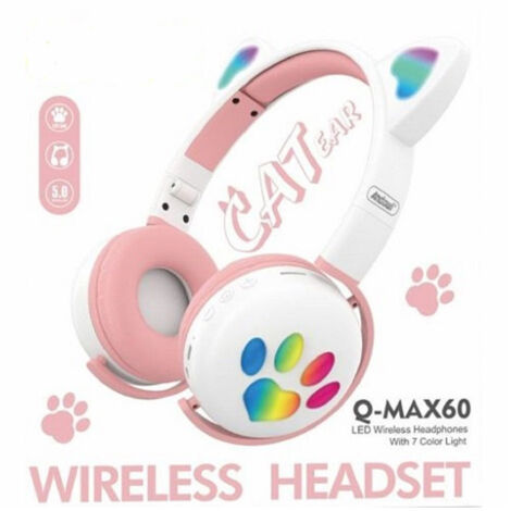 Trade Shop - Q-MAX60 KABELLOSER KATZENOHREN-LED-KOPFHÖRER MIT 7 LICHTFARBEN UND BLUETOOTH - (1/5)
