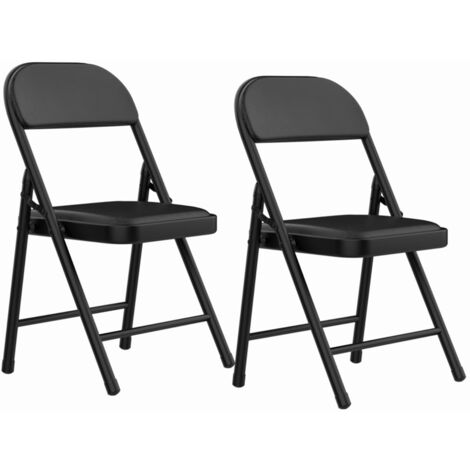 Juego de 2 Cómoda sillas Plegables de Cuero Negro