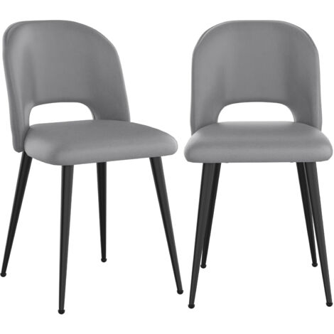 Juego de 2 Sillas de Comedo de Terciopelo con Respaldo - Gris (1/5)