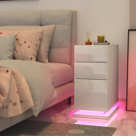 Mesita de Noche led - Mesita de Noche Blanca, Compacta y Versátil, Inteligente, Mesita de Noche Estrechas Sencilla con un 3 cajón Adecuada para Cualquier Cama y Dormitorio 50x30x63cm