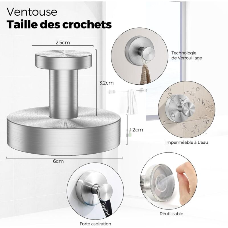 4 Pièces Crochet Ventouse pour cuisine et salle de bain, Réutilisable Porte Serviette Ventouse, Sans Percage Patères Murales Crochet Fort Multifonction pour Peignoir Luffa Manteau, Argent 4 Pièces Crochet Ventouse pour cuisine et salle de bain, Réutilisable Porte Serviette Ventouse, Sans Percage Patères Murales Crochet Fort Multifonction pour Peignoir Luffa Manteau, Argent