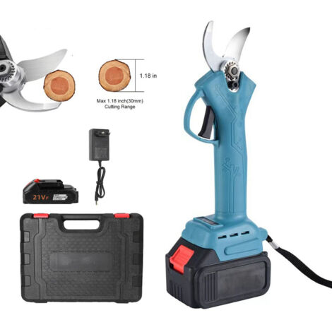 Sécateur électrique, 30mm Secateur Electrique, Batterie au lithium 1500 mAh avec 1 Batteries Rechargeable (Bleu ciel 21V )