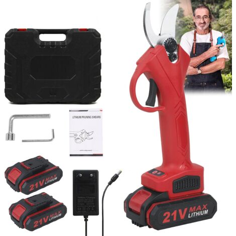 Sécateur électrique, 30mm Secateur Electrique, 2.0Ah, SK5 Lame tranchante avec 2 Batteries Rechargeable (Rouge)