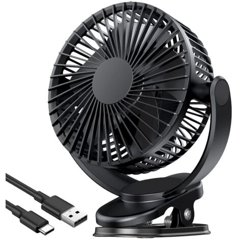 AIMOONSA Ventilateur USB, Ventilateur Portable Rechargeable, 3 vitesses Ventilateur à pince, Ventilateur de Bureau de 5000 mAh, Rotation à 360°, pour le camping, le tapis roulant et la voiture