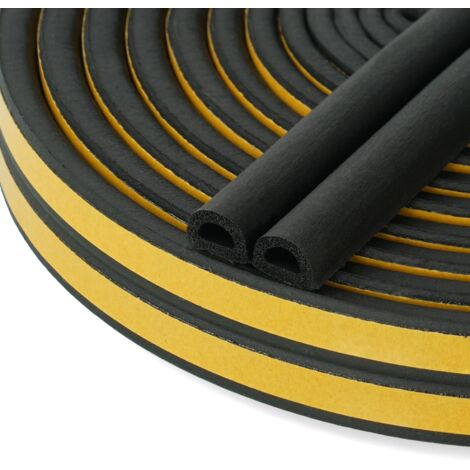 AIMOONSA Bande de Joint D-Profil, Joint d'Étanchéité Porte, Joint Fenetre Isolation avec Forte Adhérence, Isoler du Bruit, Anti-collision et Anti-intempéries, 9mm x 6mm (Noir 6M)