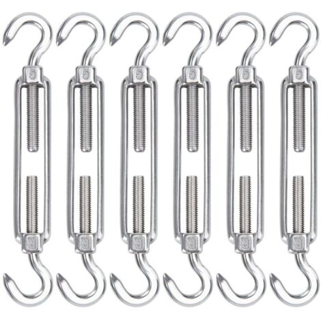 AIMOONSA M5 Tendeur Cable Acier Inoxydable, Lot de 6 Tendeur de Fil Crochet et Crochet Rglable Heavy Duty Tension Hook & Hook pour Corde Cable Fil Linge, Grillagefor Sun Shade Installation