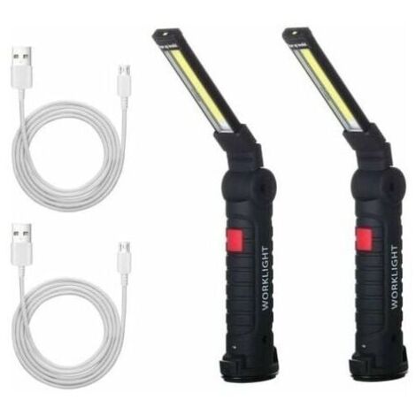 2 X Lampe De Travail Cob Baladeuse Led Rechargeable Lampe Atelier Cob Torche Lampe De Poche Lampe De Travail Baladeuse Led Avec Base Magntique Lampe D\'Inspection Pour Randonne, Camping