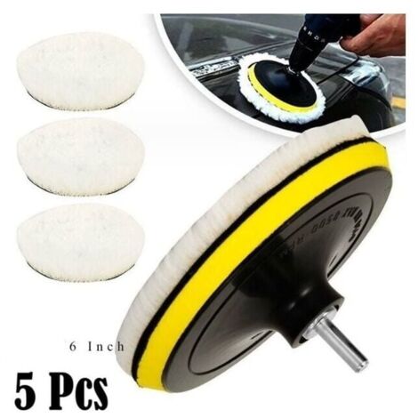 5 Pices 150mm Tampon de Polissage en Laine, Disque Polissage ponge de Polissage Pads Kit Polissage Voiture pour avec M14 Foret pour Perceuse pour Polissage de Voiture Meulage Cirage