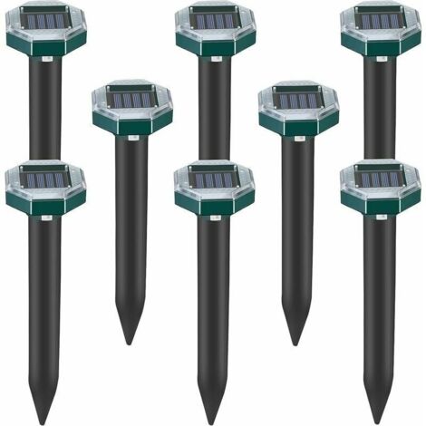 Lot de 8 pics repulsifs a ultrasons pour taupes, serpents et campagnols a energie solaire pour pelouse, jardin et cour, repulsif a sardines
