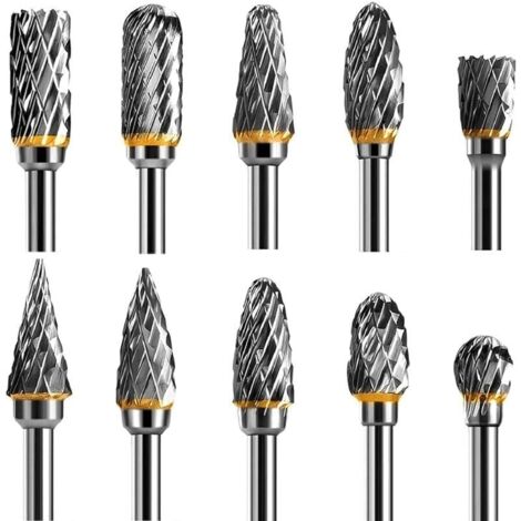AIMOONSA Jeu de Fraises Rotatives Acier Carbure de Tungstne Double Tranchant pour Outil rotatif, 10 pices Tige 1/8 pour Outil Rotatif pour Bricolage, Sculpture sur bois