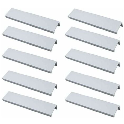 AIMOONSA Lot de 10 Poigne Profil Poigne de Meuble Cuisine - Poigne Invisible Poignee de Meuble Bross Poigne Meuble argent en Alliage d\'Aluminium Entraxe 96mm