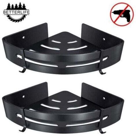 tagre de douche d\'angle tagre de salle de bain sans perage panier rangement de douche tagre de douche murale en aluminium bote de rangement deux pices noir (1/5)