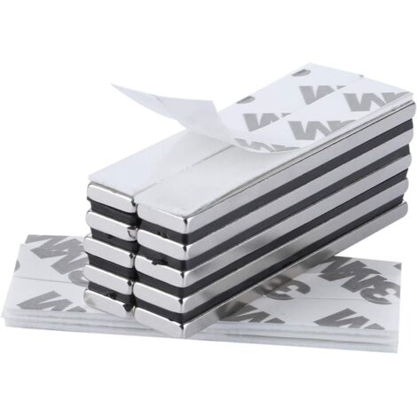 10 pièces rectangle aimants néodyme 60 x 10 x 3 mm avec ruban adhésif de marque 3M, Aimants avec film adhésif autocollant Extra haute adhérence pour DIY, cuisine, sous-sol, bâtiment-AIMOONSA