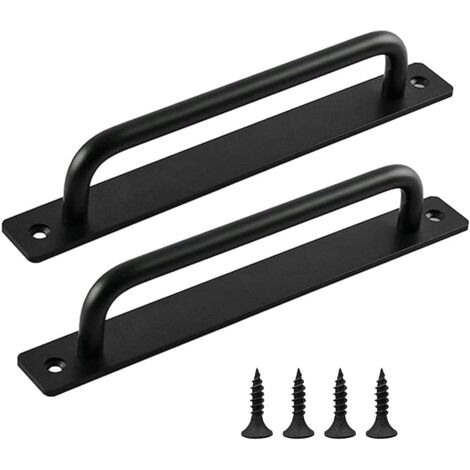 Poignee Porte Coulissante, 2 Pièces Poignée de porte Grange, Poignée de Porte en Noire, Poignées de Porte Intérieure Extérieure Avec Vis, pour Cuisine, Meubles, Armoires, Placards, Portes-AIMOONSA