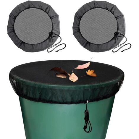 2 Pcs Filet pour Citerne de Pluie, Filet de Protection pour Tonneau de Pluie avec Cordon de Serrage, Filet de Protection Réglable, Protection Contre Les Moustiques et Les Feuilles-AIMOONSA