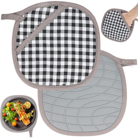Lot de 2 maniques avec sac, coussinets chauds en silicone et coton, gants de cuisine résistants à la chaleur, maniques avec poignée en silicone antidérapante pour la cuisine, la pâtisserie