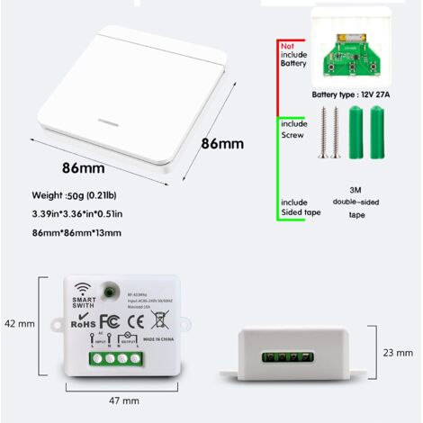 Interrupteur Sans Fil 433MHz - Émetteur Et Récepteur 10A/1500W, Portée 30m, Installation Facile Sans Câblage