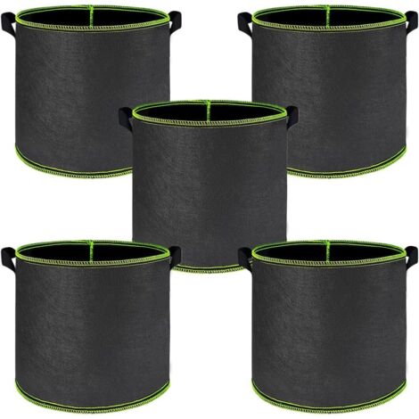 Lot de 5 sacs de culture pour légumes, sacs de plantation avec poignée, en tissu non tissé, diamètre 40 cm, hauteur 30 cm, respirant et perméable à l'eau pour sac de plantes (37 litres)