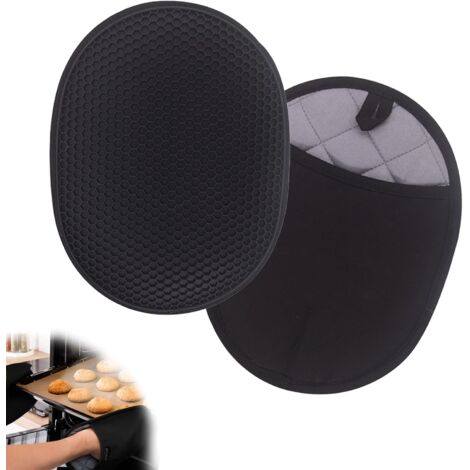 2 pcs Maniques Cuisine Silicone,Gants de Cuisine,Gants et maniques,Coussin Isolant en nid d'abeille,Gant Four Anti Chaleur,Résistant à la Jusqu'à 500°C (Noir)