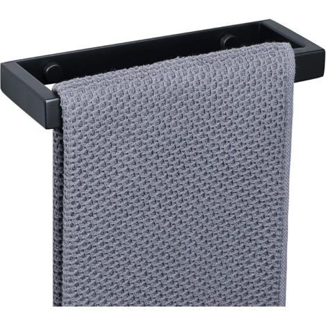 20CM Porte Serviette sans Perçage Salle de Bain, Support Serviette Mural en Acier Inoxydable pour Cuisine Lavabo Toilette, Montage à Vis/Adhésif, Noir Mat