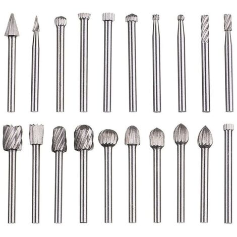 Lime rotative 20 pices, jeu de limes en carbure,ttes de lime rotatives HSS, outil rotatif ,outil rotatif tige de 1/8\" (3 mm) pour meuleuse, travail bois, polissage des mtaux, gravure, perage (1/5)