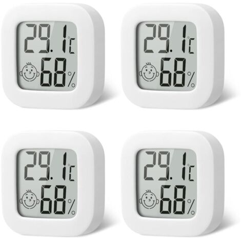4 Pack Thermometre Interieur Mini Thermomtre Hygrometre Haute Prcision Temprature Hygromtre Moniteur avec Air icne Confortable pour Cuisine Chambre de Bb Serre Entrept Bureau
