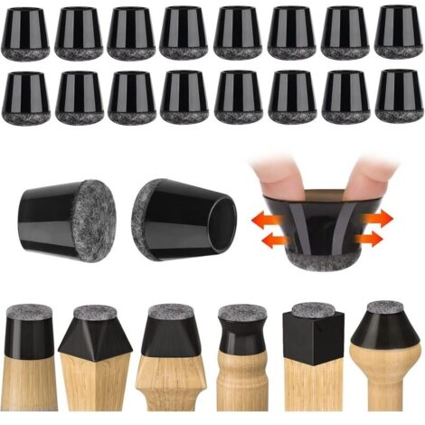 Protection Pied de Chaise 32 Pices, Petit Patin de Chaise Protecteurs de Sol en Silicone Noir avec Patins en Feutre, pour sols en Bois Dur et carrelage, sans Bruit (14-18mm)