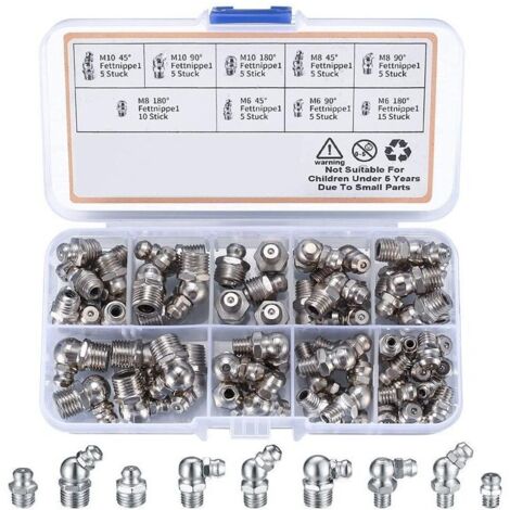 60 Pices graisseur a Visser, Assortiment Graisseur M6 M8 M10, Droit Graisse Raccord 45 90 180, avec Bote en Plastique, pour quipement Mcanique, Embout de Graissage Fixations
