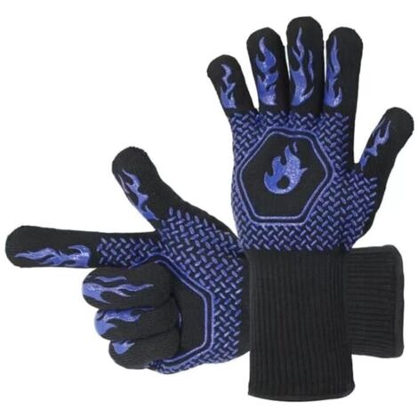 Gants de barbecue jusqu\' 1472 F, rsistants aux hautes fumes, barbecue, mitaines extrmement rsistantes la chaleur pour la cuisine (bleu)