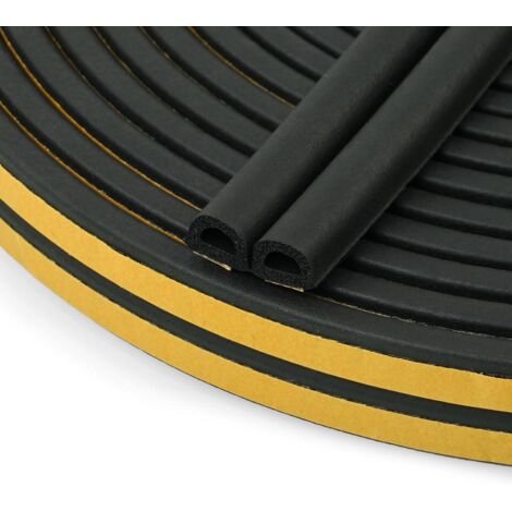D-Profile Seal Strip, Door Seal, Window Seal Insulation with Strong Adhesion, Noise Isolating, Anti-Collision and Weatherproof, 9 mm x 6 mm (Black 12M)
