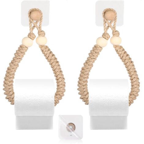 Lot de 2 porte-papier toilette sans perçage - Rétro - Corde de jute autocollante - Sans perçage - Pour toilettes, salle de bain, décoration industrielle