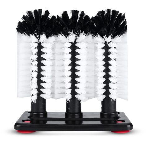 Brosse à Verre,Brosse Lave-Verre,Lave Verre à 3 Têtes avec Base à Ventouse,Brosse Nettoyage Bouteille en Verre,Brosse de Nettoyage de Verre Brosse Bouteille avec Ventouse,goupillon biberon,19x10x19cm