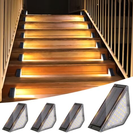 Lampes Solaires D'escalier, 4 Pièces LED Lampes Solaires D'extérieur, IP67 Etanche Lumière Solaire Jardin pour Escalier Marches Terrasse Pont