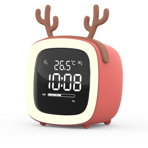 Réveil Numérique LED, Réveil Intelligent pour Enfants, Horloge Électronique LED avec Veilleuse Et Jolies Oreilles, Affichage 12/24 Heures, Température, Mode Nuit, pour Garçons Et Filles