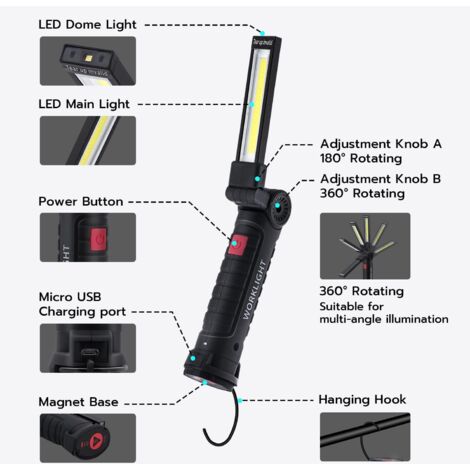 Torche Lampe de Poche LED USB Rechargeable (Pile Rechargeable incluse