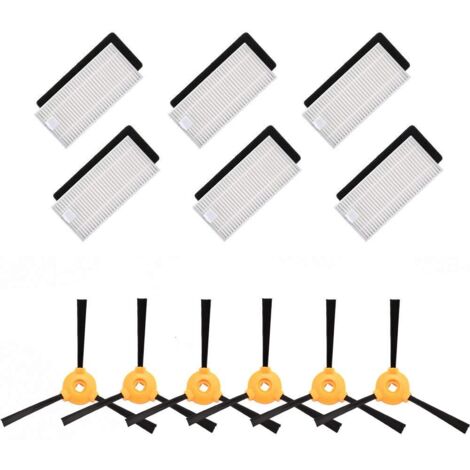Kit d'accessoires de rechange 6 brosses latérales + 6 filtres HEPA + 6 éponges compatibles avec les aspirateurs Ecovacs Deebot 500 / 600 / 601 / 605 (1/5)