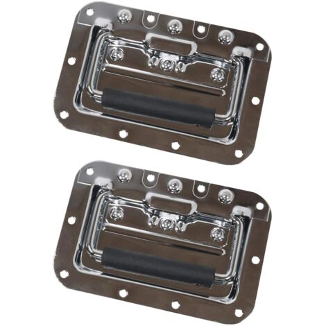 Lot de 2 poignées pliantes - Plateau encastrable - Ressort -16 x 10,7 cm - Argent