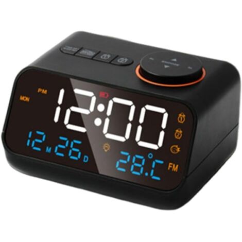 Réveil numérique avec radio FM, écran LCD, thermomètre et hygromètre (11,3 x 8,6 x 7,1 cm)