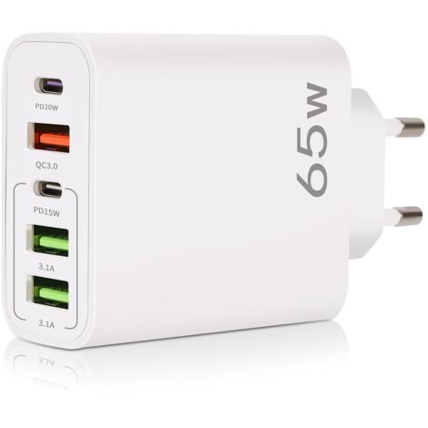 Aimoonsa – Chargeur USB C 65W 5 ports – Charge rapide QC 3.0 – Compatible iPhone 15/14/13/12/11 Pro Max et Samsung Galaxy S22/S21/S20