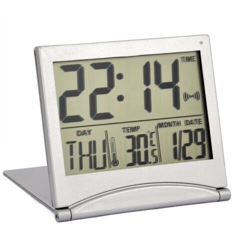 Horloge de Bureau Argent – Écran LCD Numérique – Fonction Alarme et Snooze