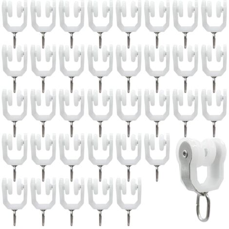 Rouleaux de Rail de Rideau-36 pièces Rail Extérieur Crochet de Rideau Rail Glisseur Rail,Rideau Poulie à Rideaux en Acier Inoxydable(Blanc)