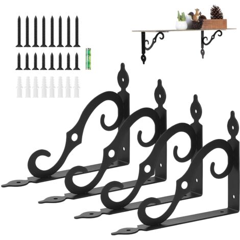 Lot de 4 supports d'étagère en métal avec vis - Supports d'étagère d'angle droit - Support d'étagère triangulaire à 90° - Pour montage mural (140 x 110 mm) (1/5)