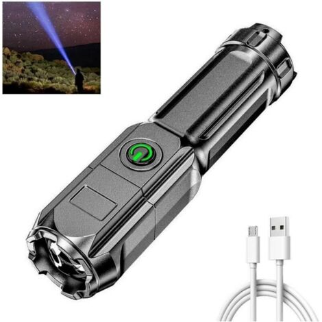 Lampe de Poche LED 1000 Lumens Super Lumineuse Lampe de Poche Zoomable Rechargeable avec 3 Modes Puissante Lampe de Poche Portative