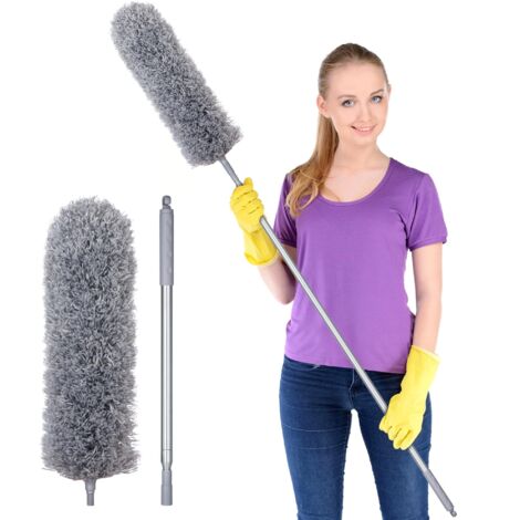Plumeau télescopique Lavable, en Microfibre et Acier Inoxydable, Tige télescopique et Balai d'angle Flexible, Lavable, plumeau Long Extensible Extra Long jusqu'à 254 cm, pour couvertures Toiles