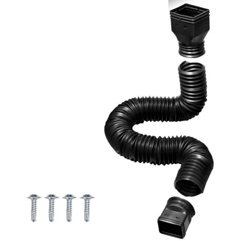 Rallonge de Tuyau de Descente de Gouttière, Rallonge de Tuyau de Descente Flexible Rétractable, Connecteur de Drainage d'eau de Pluie, Extensible de 20 à 59 Pouces, avec 4 Vis (Le Noir)